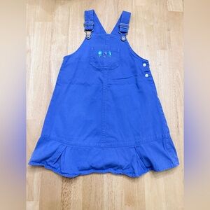 Vintage Gymboree Rainbow Tag Blue Embroidered Floral Jumper Overall Dress L